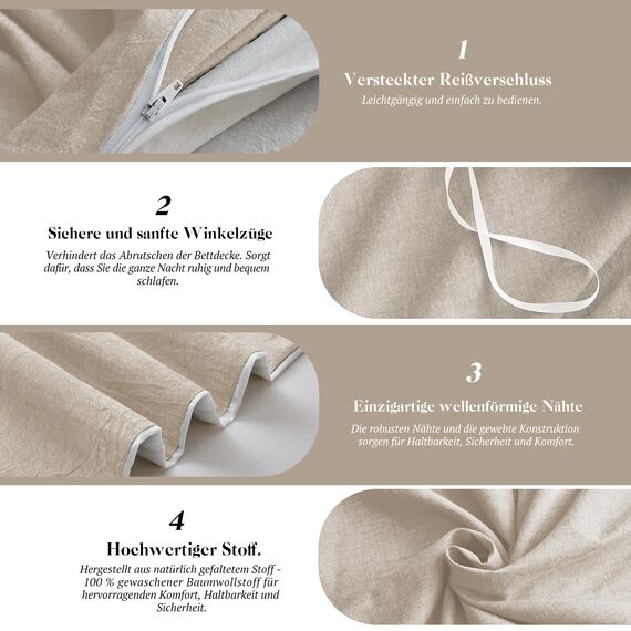 SOULFUL Bettwäsche 220x240 Baumwolle 3 Teilig, Bettwäsche-Sets Aprikose mit Reißverschluss, Ähnliche Textur wie Stone Washed Leinen, Enthält 1 Bettbezug 220x240 und 2 Kissenbezug 80x80