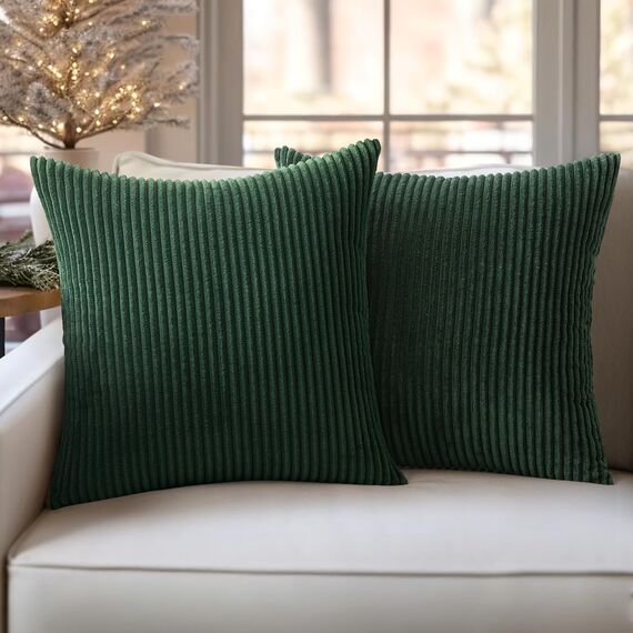 Slozzi 2er Set Kordsamt Kissenbezug Dunkelgrün 45x45 Kissenbezüge Kissenhülle Sofakissen Dekokissenbezug Couchkissen Weich für Sofa Schlafzimmer Wohnzimmer Balkon