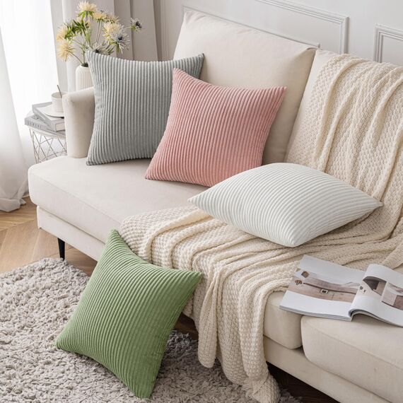 Slozzi 2er Set Kordsamt Kissenbezug Bohnengrün 40x40cm Kissenbezüge Kissenhülle Sofakissen Dekokissenbezug Couchkissen Weich für Sofa Schlafzimmer Wohnzimmer Balkon