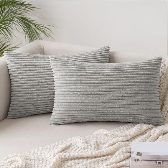 Slozzi 2er Set Kordsamt Kissenbezug Hellgrau 30x50cm Kissenbezüge Kissenhülle Sofakissen Dekokissenbezug Couchkissen Weich für Sofa Schlafzimmer Wohnzimmer Balkon