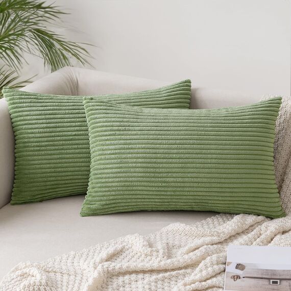 Slozzi 2er Set Kordsamt Kissenbezug Bohnengrün 30x50cm Kissenbezüge Kissenhülle Sofakissen Dekokissenbezug Couchkissen Weich für Sofa Schlafzimmer Wohnzimmer Balkon