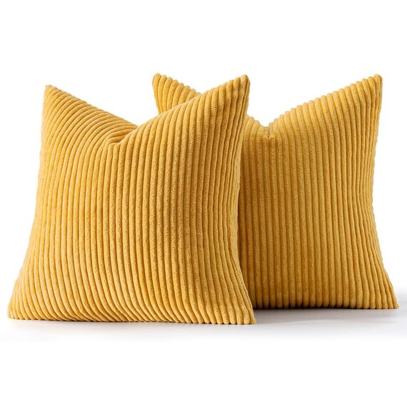 Slozzi 2er Set Kordsamt Kissenbezug Herbstdcko Ingwergelb 40x40 Kissenbezüge Kissenhülle Sofakissen Dekokissenbezug Couchkissen Weich für Sofa Schlafzimmer Wohnzimmer Balkon
