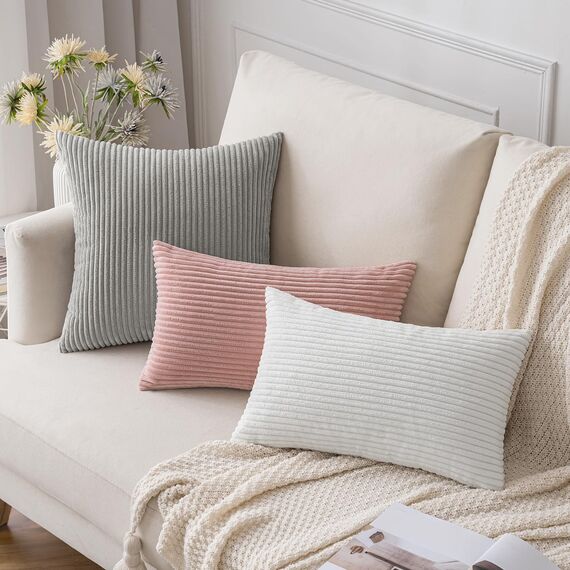 Slozzi 2er Set Kordsamt Kissenbezug Reines Weiß 30x50cm Kissenbezüge Kissenhülle Sofakissen Dekokissenbezug Couchkissen Weich für Sofa Schlafzimmer Wohnzimmer Balkon