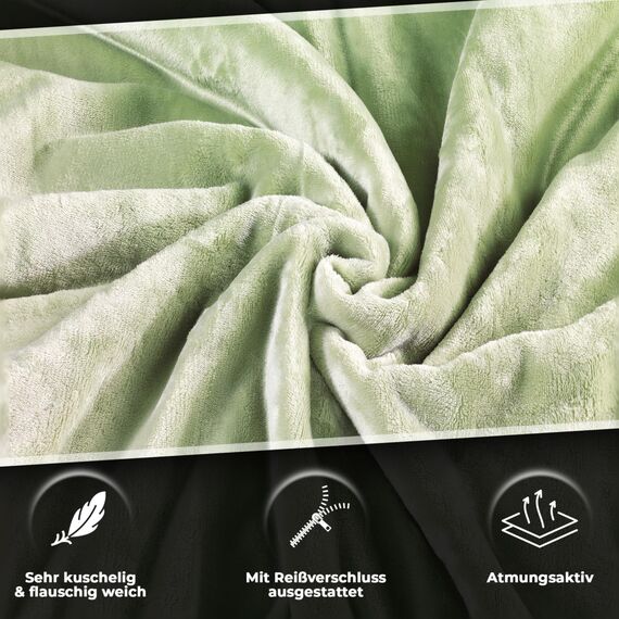 MALIKA Winter Plüsch Wendebettwäsche Nicky-Teddy 'Cashmere Touch' 135-155 - 200x200 Coral Fleece, Farbe:BEIGE-GRÜN, Größe:200 x 200 cm