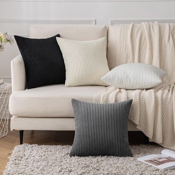 Slozzi 2er Set Kordsamt Kissenbezug Dunkelgrau 50x50cm Kissenbezüge Kissenhülle Sofakissen Dekokissenbezug Couchkissen Weich für Sofa Schlafzimmer Wohnzimmer Balkon