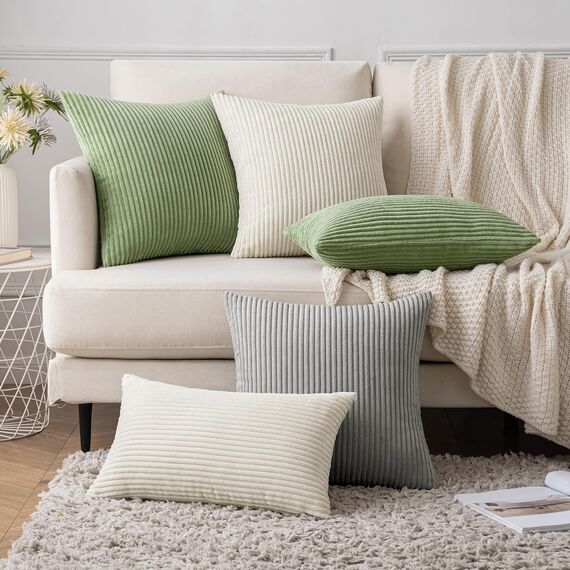 Slozzi 2er Set Kordsamt Kissenbezug Bohnengrün 45x45cm Kissenbezüge Kissenhülle Sofakissen Dekokissenbezug Couchkissen Weich für Sofa Schlafzimmer Wohnzimmer Balkon