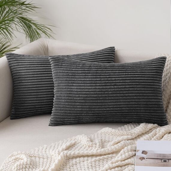 Slozzi 2er Set Kordsamt Kissenbezug Dunkelgrau 40x60 Kissenbezüge Kissenhülle Sofakissen Dekokissenbezug Couchkissen Weich für Sofa Schlafzimmer Wohnzimmer Balkon