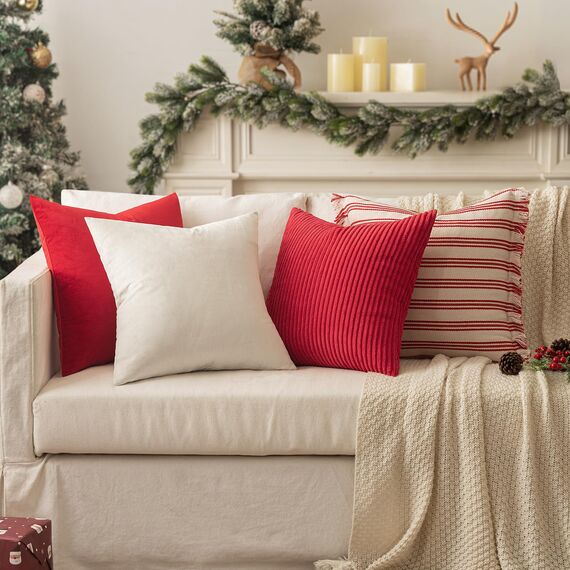 Slozzi 2er Set Kordsamt Kissenbezug Rot 40x40 Kissenbezüge Kissenhülle Sofakissen Dekokissenbezug Couchkissen Weich für Sofa Schlafzimmer Wohnzimmer Balkon