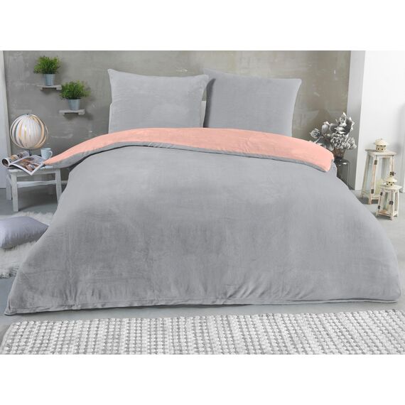 MALIKA Winter Plüsch Wendebettwäsche Nicky-Teddy 'Cashmere Touch' 135-155 - 200x200 Coral Fleece, Farbe:Silber-ROSA, Größe:200 x 200 cm