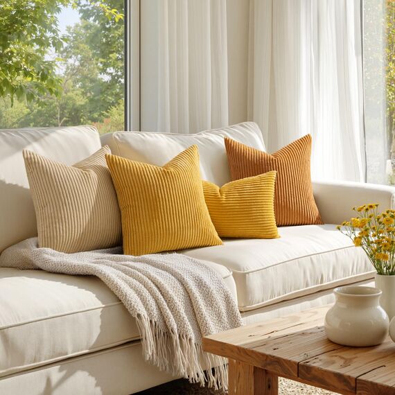 Slozzi 2er Set Kordsamt Kissenbezug Herbstdcko Ingwergelb 50x50 Kissenbezüge Kissenhülle Sofakissen Dekokissenbezug Couchkissen Weich für Sofa Schlafzimmer Wohnzimmer Balkon