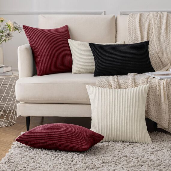 Slozzi 2er Set Kordsamt Kissenbezug WeinRot 40x40 Kissenbezüge Kissenhülle Sofakissen Dekokissenbezug Couchkissen Weich für Sofa Schlafzimmer Wohnzimmer Balkon