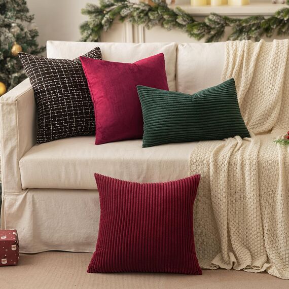 Slozzi 2er Set Kordsamt Kissenbezug WeinRot 50x50 Kissenbezüge Kissenhülle Sofakissen Dekokissenbezug Couchkissen Weich für Sofa Schlafzimmer Wohnzimmer Balkon