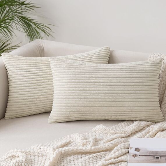 Slozzi 2er Set Kordsamt Kissenbezug Beige 40x60 Kissenbezüge Kissenhülle Sofakissen Dekokissenbezug Couchkissen Weich für Sofa Schlafzimmer Wohnzimmer Balkon