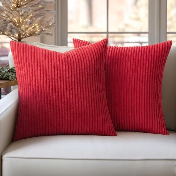 Slozzi 2er Set Kordsamt Kissenbezug Rot 40x40 Kissenbezüge Kissenhülle Sofakissen Dekokissenbezug Couchkissen Weich für Sofa Schlafzimmer Wohnzimmer Balkon