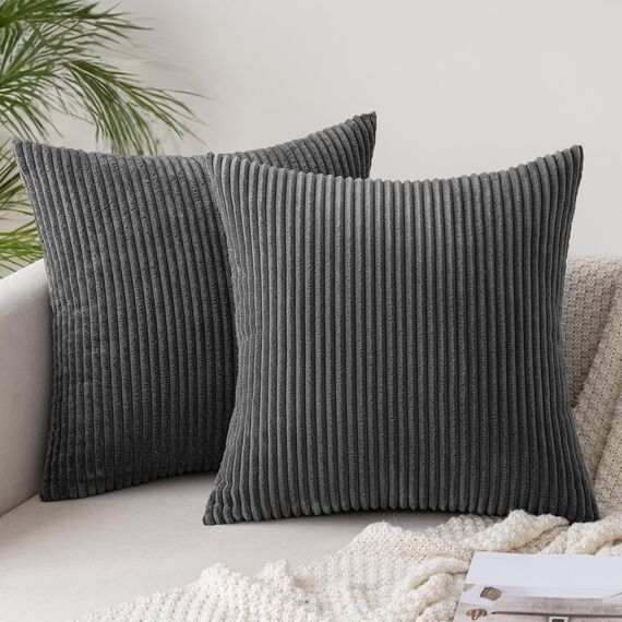 Slozzi 2er Set Kordsamt Kissenbezug Dunkelgrau 45x45cm Kissenbezüge Kissenhülle Sofakissen Dekokissenbezug Couchkissen Weich für Sofa Schlafzimmer Wohnzimmer Balkon