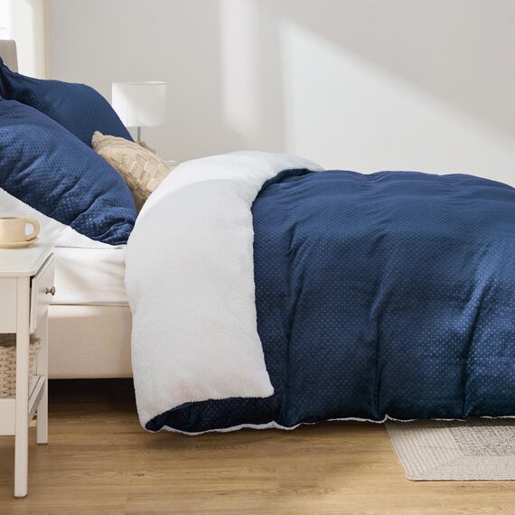 BEDSURE Flauschige Bettwäsche 135x200 Blau - Winter Bettbezug Fleece mit 80x80 cm Kissenbezug, Warme Bettwäsche-Sets mit Reißverschluss, Kuschel Waffelpique Winterbettwäsche für Einzelbett