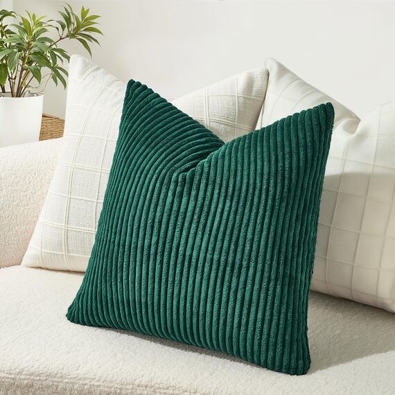 Topfinel Kissenbezug 45x45 2er Set Weihnachten dunkelgrün Kordsamt gestreiftes Muster Kissenbezüge Kissenhülle Dekokissen Sofakissen Couchkissen Dekokissen Zierkissen