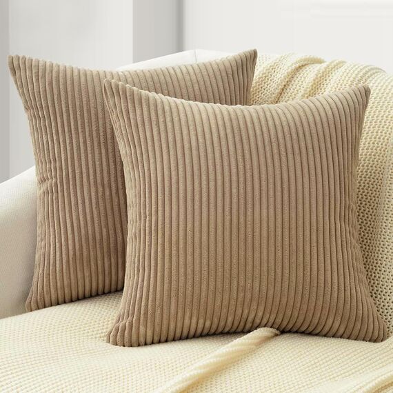 Topfinel Kissenbezug 45x45 Braun Kordsamt 2er Set Gestreiftes Muster Kissenbezüge Kissenhülle Dekokissen Sofakissen Couchkissen Dekokissen Zierkisse