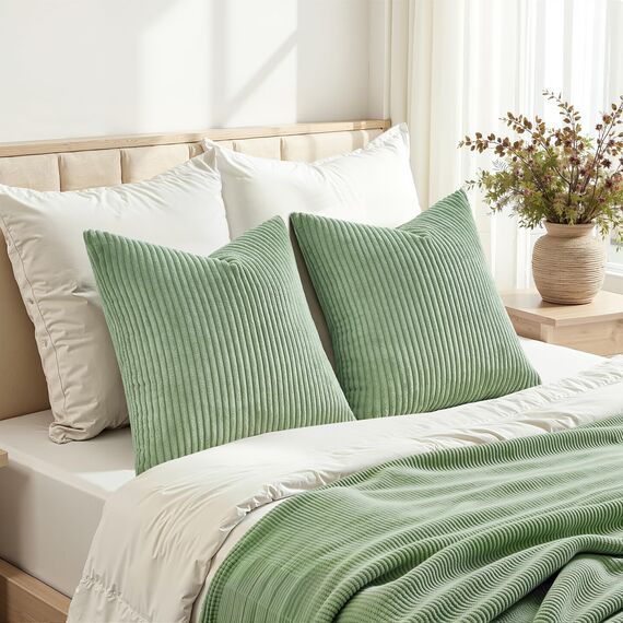 Topfinel 2er Set Kissenbezug 50x30 grün Kordsamt gestreiftes Muster Kissenbezüge Kissenhülle Dekokissen Sofakissen Nackenkissen Kopfkissen Couchkissen Dekokissen Deko Kissenhüllen Wohnzimmer