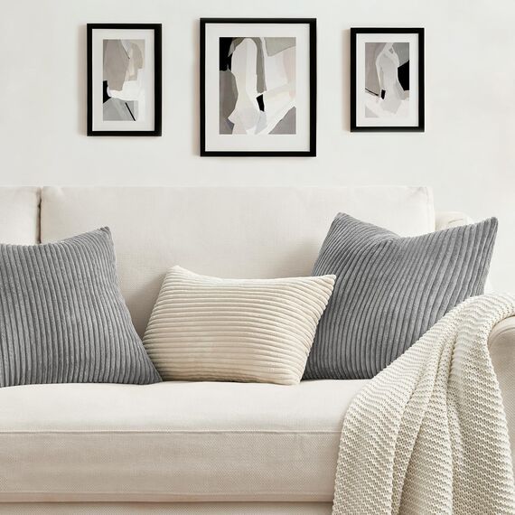 Topfinel Kissenbezug 40x40 grau Kordsamt 2er Set gestreiftes Muster Kissenbezüge Kissenhülle Dekokissen Sofakissen Couchkissen Dekokissen Zierkissenbezug Deko Kissenhüllen Wohnzimmer