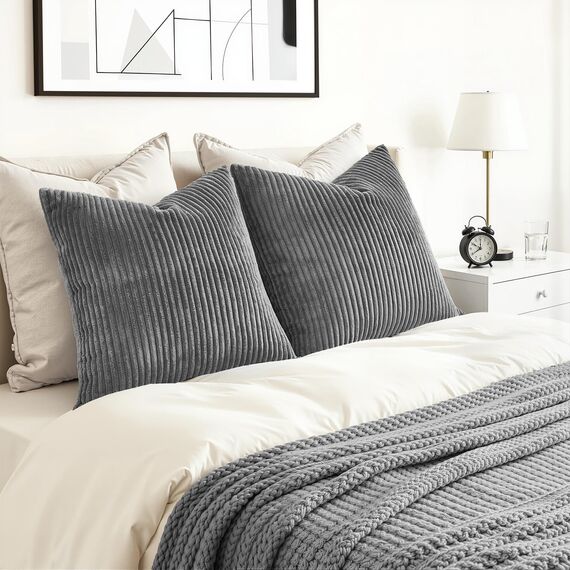 Topfinel 2er Set Kissenbezüge 50x70cm Kord Kissenhülle Dekorative Kissenbezug Sofakissen Couchkissen Dekokissen Zierkissenbezug Deko Kissenhülle Dunkelgrau