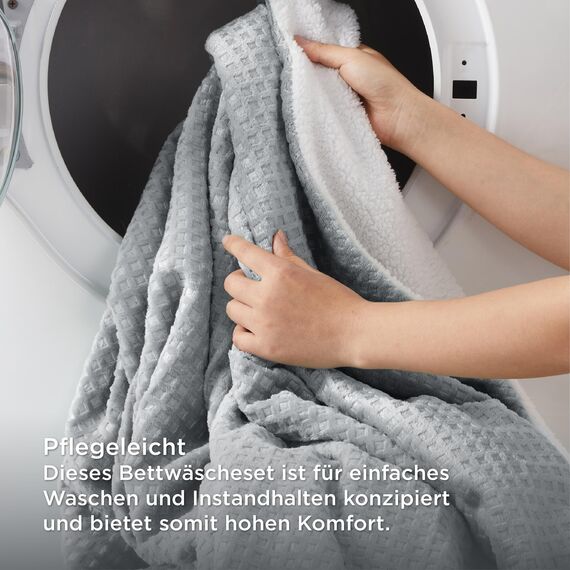 BEDSURE Flauschige Bettwäsche 200x200 Grau - Winter Bettbezug Fleece mit 2 Kissenbezüge 80x80 cm, Warme Bettwäsche-Sets mit Reißverschluss, Kuschel Waffelpique Winterbettwäsche für Doppelbett