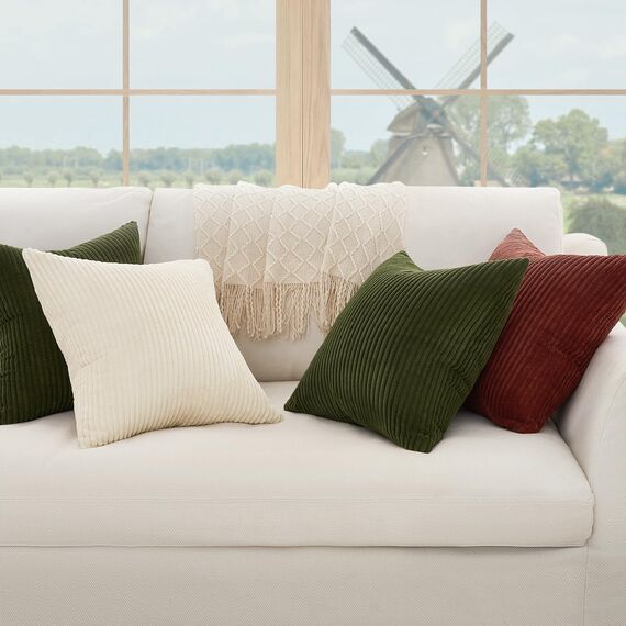 Topfinel Kissenbezug 60x60 Olivengrün Kordsamt 2er Set gestreiftes Muster Kissenbezüge Kissenhülle Dekokissen Sofakissen Couchkissen Dekokissen Zierkissenbezug Deko Kissenhüllen Wohnzimmer