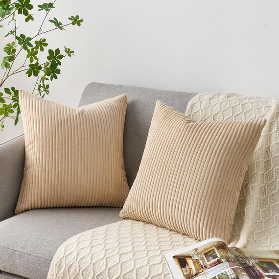 Topfinel 2er Set Kissenbezug 45x45 - Kordsamt Kissenbezüge Kissenhülle Sofakissen Dekokissen Couchkissen Weich für Sofa Schlafzimmer Wohnzimmer Büro,Zierkissenbezug Deko Kissenhüllen Wohnzimmer Khaki