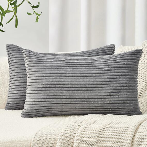 Topfinel 2er Set Kissenbezüge 40x80cm Kord Kissenhülle Dekorative Kissenbezug Sofakissen Couchkissen Dekokissen Zierkissenbezug Deko Kissenhülle Hellgrau