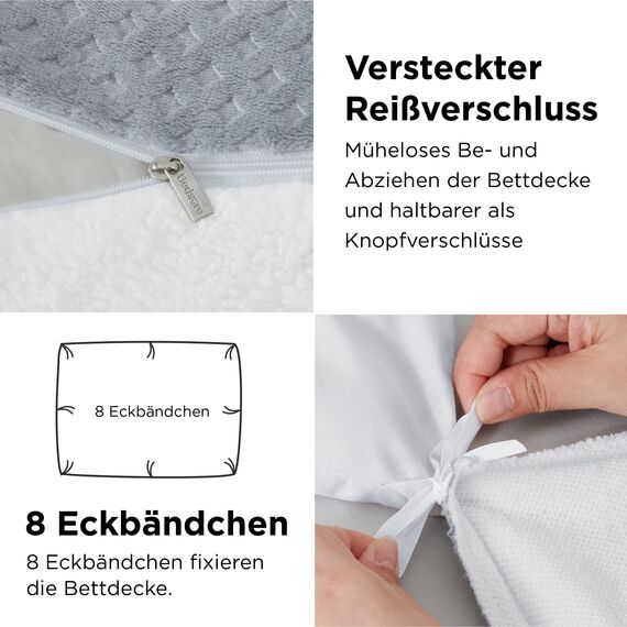 BEDSURE Flauschige Bettwäsche 200x200 Grau - Winter Bettbezug Fleece mit 2 Kissenbezüge 80x80 cm, Warme Bettwäsche-Sets mit Reißverschluss, Kuschel Waffelpique Winterbettwäsche für Doppelbett