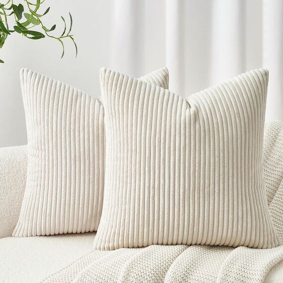 Topfinel Kissenbezug 80x80 Creme Kordsamt 2er Set gestreiftes Muster Kissenbezüge Kissenhülle Dekokissen Sofakissen Couchkissen Dekokissen Zierkissenbezug Deko Kissenhüllen Wohnzimmer
