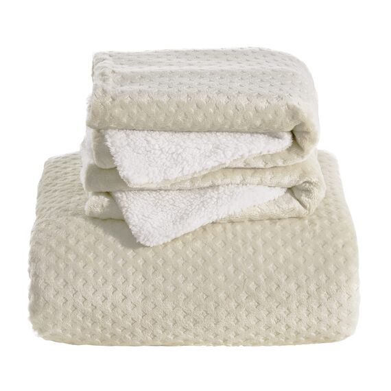 BEDSURE Flauschige Bettwäsche 155x220 Beige - Winter Bettbezug Fleece mit 2 Kissenbezüge 80x80 cm, Warme Bettwäsche-Sets mit Reißverschluss, Waffelpique Winterbettwäsche für Doppelbett