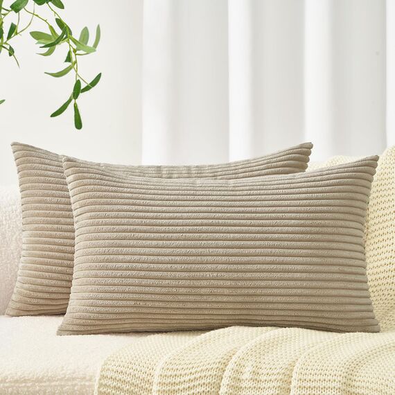 Topfinel 2er Set Kissenbezüge 40x80cm Kord Kissenhülle Dekorative Kissenbezug Sofakissen Couchkissen Dekokissen Zierkissenbezug Deko Kissenhülle Taupe