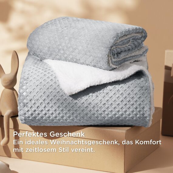 Bedsure Flauschige Bettwäsche 135x200 Grau - Winter Bettbezug Fleece mit 80x80 cm Kissenbezug, Warme -Sets mit Reißverschluss, Kuschel Waffelpique Winterbettwäsche für Einzelbett, 2 Stück