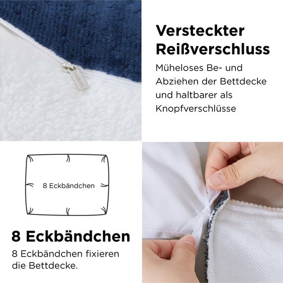 BEDSURE Flauschige Bettwäsche 135x200 Blau - Winter Bettbezug Fleece mit 80x80 cm Kissenbezug, Warme Bettwäsche-Sets mit Reißverschluss, Kuschel Waffelpique Winterbettwäsche für Einzelbett