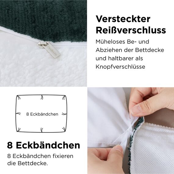 BEDSURE Flauschige Bettwäsche 135x200 Dunkelgrün - Winter Bettbezug Fleece mit 80x80 cm Kissenbezug, Warme Bettwäsche-Sets mit Reißverschluss, Waffelpique Winterbettwäsche für Einzelbett