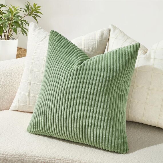 Topfinel 2er Set Kissenbezug 50x30 grün Kordsamt gestreiftes Muster Kissenbezüge Kissenhülle Dekokissen Sofakissen Nackenkissen Kopfkissen Couchkissen Dekokissen Deko Kissenhüllen Wohnzimmer