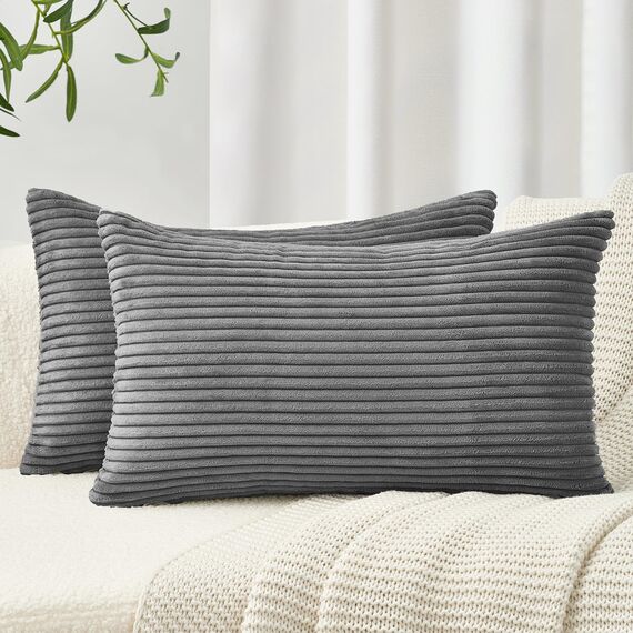 Topfinel Kissenbezug 50x70 Dunkelgrau Kordsamt 2er Set Gestreiftes Muster Kissenbezüge Kissenhülle Dekokissen Sofakissen Couchkissen Dekokissen Zierkisse