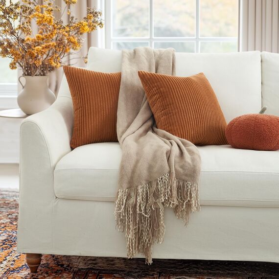 Topfinel Kissenbezug 50x50 Herbst Karamell Orange 2er Set Cord Kissenbezüge Kissenhülle Sofakissen Dekokissen deko für Sofa Bett Wohnzimmer Kinder flauschig