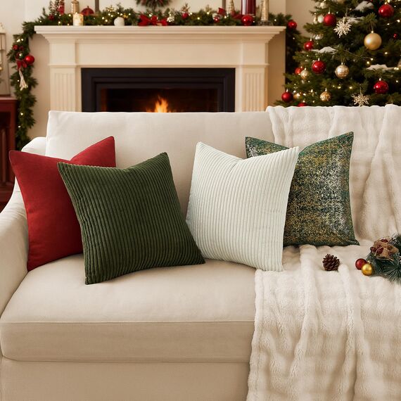 Topfinel Kissenbezug 50x50 Olivengrün Kordsamt 2er Set gestreiftes Muster Kissenbezüge Kissenhülle Dekokissen Sofakissen Couchkissen Dekokissen Zierkissenbezug Deko Kissenhüllen Wohnzimmer