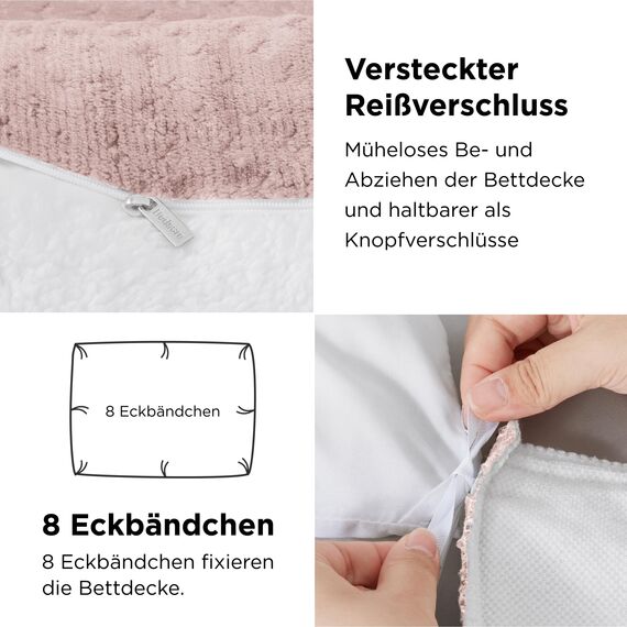 BEDSURE Flauschige Bettwäsche 155x220 Rosa - Winter Bettbezug Fleece mit 2 Kissenbezüge 80x80 cm, Warme Bettwäsche-Sets mit Reißverschluss, Waffelpique Winterbettwäsche für Doppelbett