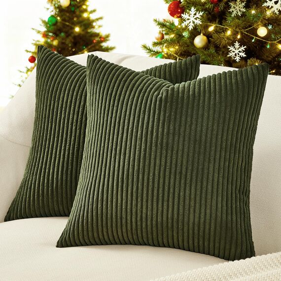Topfinel Kissenbezug 45x45 Olivengrün Kordsamt 2er Set gestreiftes Muster Kissenbezüge Kissenhülle Dekokissen Sofakissen Couchkissen Dekokissen Zierkissenbezug Deko Kissenhüllen Wohnzimmer