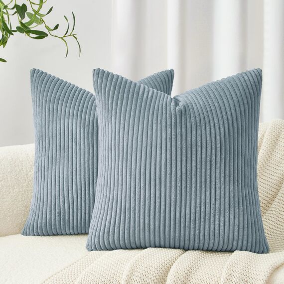 Topfinel Kissenbezug 40x40 Hellblau Kordsamt 2er Set Gestreiftes Muster Kissenbezüge Kissenhülle Dekokissen Sofakissen Couchkissen Dekokissen Zierkisse