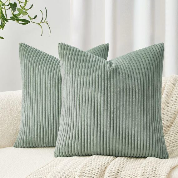 Topfinel Kissenbezug 40x40 Hellgrün Kordsamt 2er Set Gestreiftes Muster Kissenbezüge Kissenhülle Dekokissen Sofakissen Couchkissen Dekokissen Zierkisse