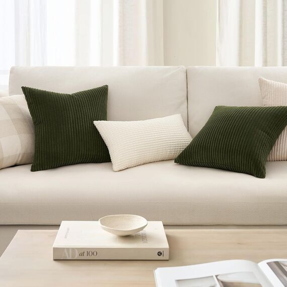 Topfinel 2er Set Kissenbezüge 80x80cm Kord Kissenhülle Dekorative Kissenbezug Sofakissen Couchkissen Dekokissen Zierkissenbezug Deko Kissenhülle Olivgrün