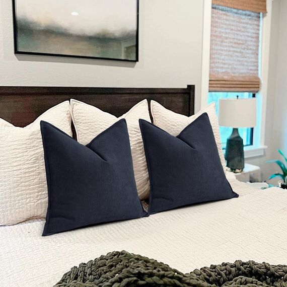 ZWJD Navy Kissenbezug 45x45 2er Set Chenille Kissenbezüge Sofakissen Kissenhüllen mit elegantem Design, weiche und luxuriöse dekorative Dekokissen für Couch, Bett und Heimdekoration
