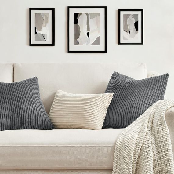 Topfinel Kissenbezug 50x50 dunkle grau Kordsamt 2er Set gestreiftes Muster Kissenbezüge Kissenhülle Dekokissen Sofakissen Couchkissen Dekokissen Deko Kissenhüllen Wohnzimmer Schlafzimmer