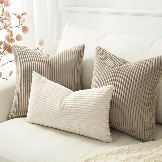 Topfinel Kissenbezug 40x80 Taupe Kordsamt 2er Set Gestreiftes Muster Kissenbezüge Kissenhülle Dekokissen Sofakissen Couchkissen Dekokissen Zierkisse