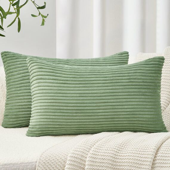 Topfinel 2er Set Kissenbezug 40x60 grün Kordsamt gestreiftes Muster Kissenbezüge Kissenhülle Dekokissen Sofakissen Nackenkissen Kopfkissen Couchkissen Dekokissen Deko Kissenhüllen Wohnzimmer