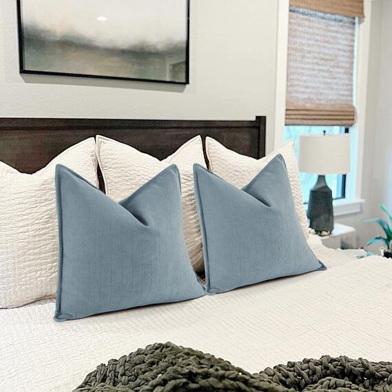 ZWJD Hellblau Kissenbezug 50x50 2er Set Chenille Kissenbezüge Sofakissen Kissenhüllen mit elegantem Design, weiche und luxuriöse dekorative Dekokissen für Couch, Bett und Heimdekoration